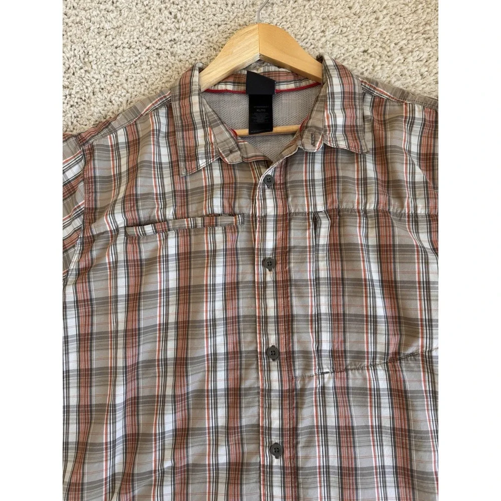 The North Face Button Up Shirt Mens XL Brown Plaid Excellent Hiking Short Sleeve
